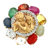 18k Yellow Gold and Diamond Radha-Krishna Navratna Ring in size 5.5 and total gold weight of 12.66g